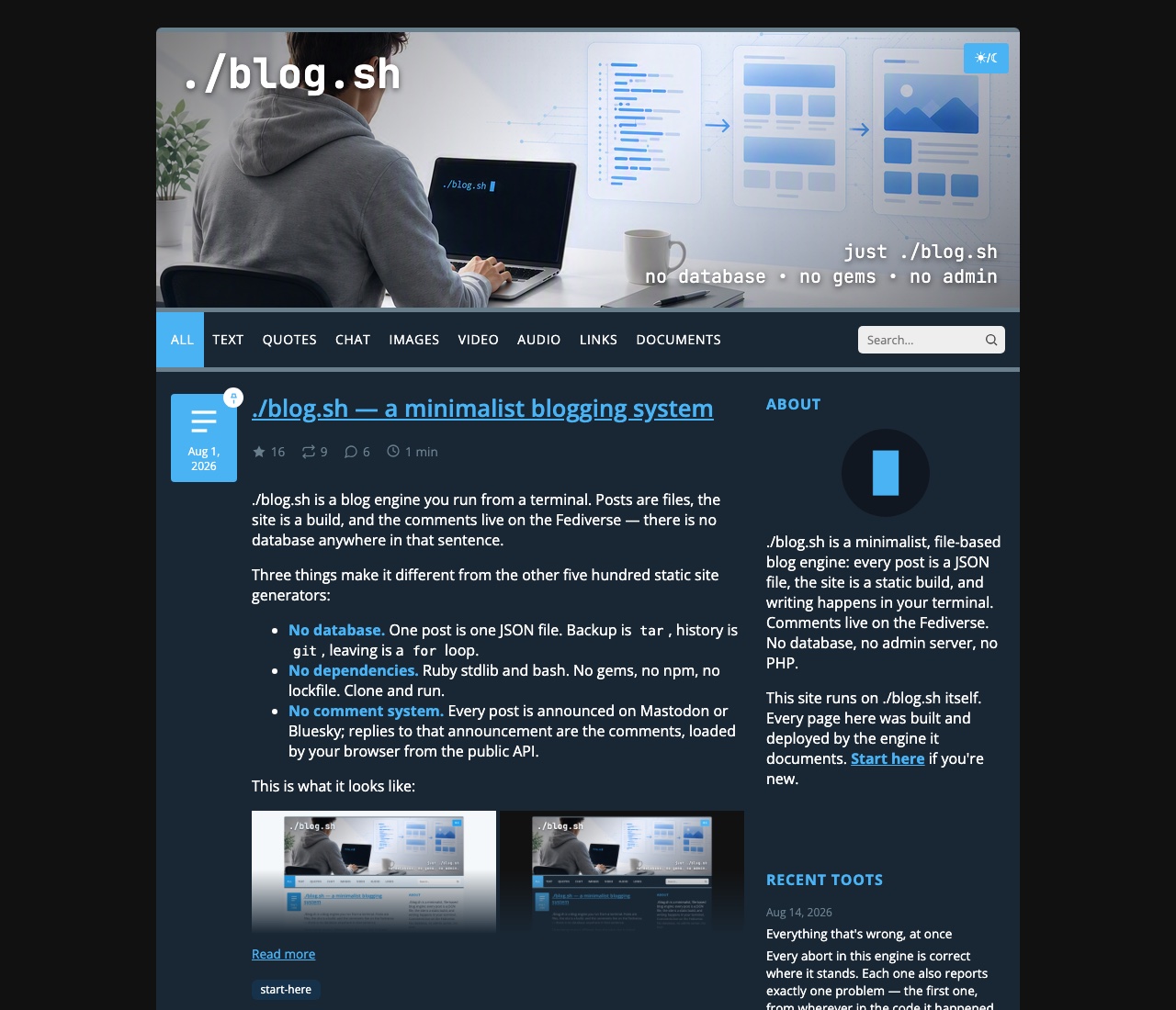 blogsh.app, wearing nothing but the defaults