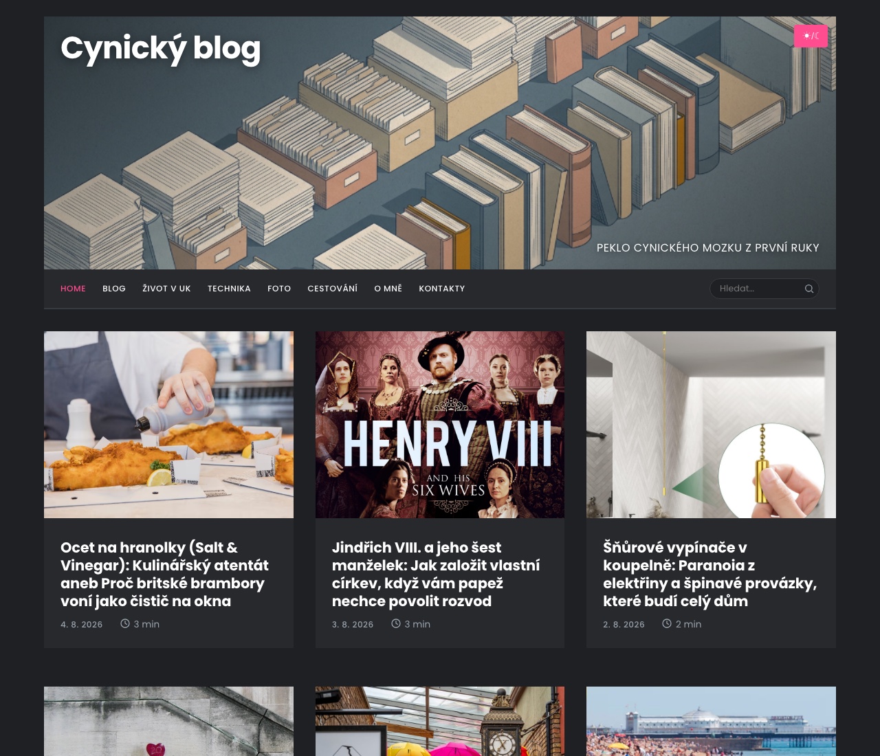 sh.cynicky.blog: a stylesheet of its own, no sidebar, a lead image on every post and a menu it named itself