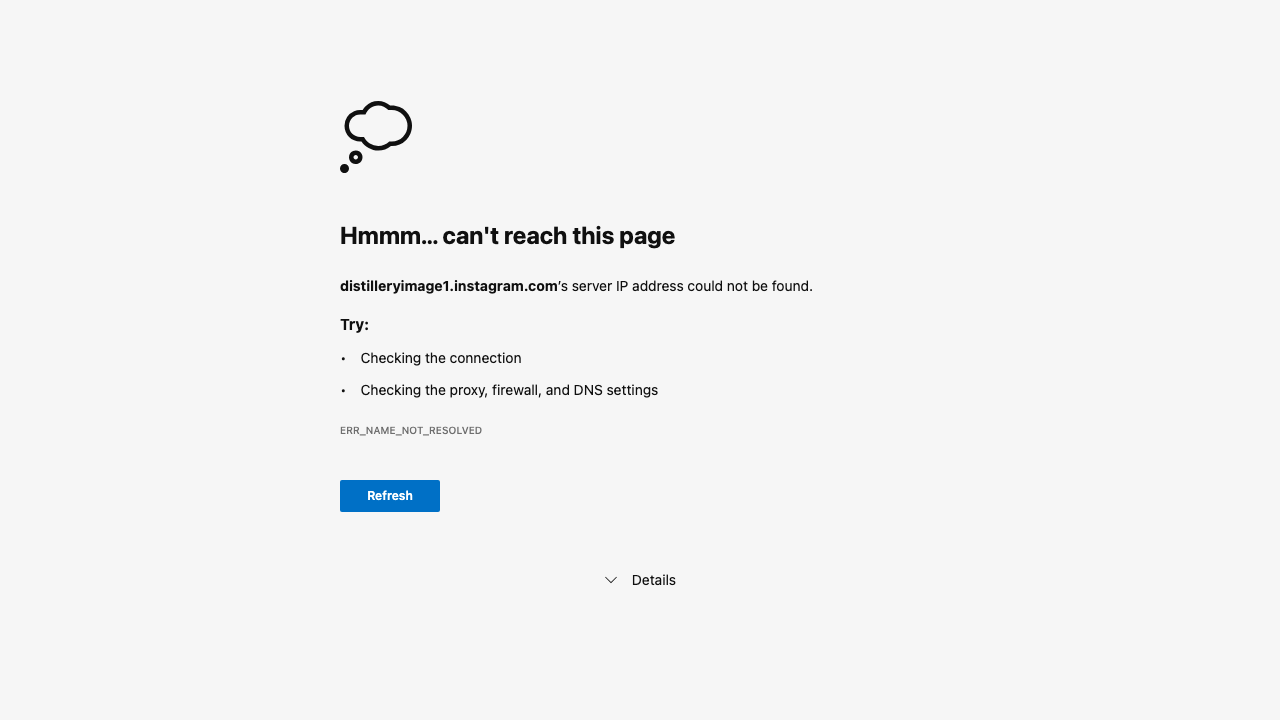 Browser error page saying the server IP address of distilleryimage1.instagram.com could not be found