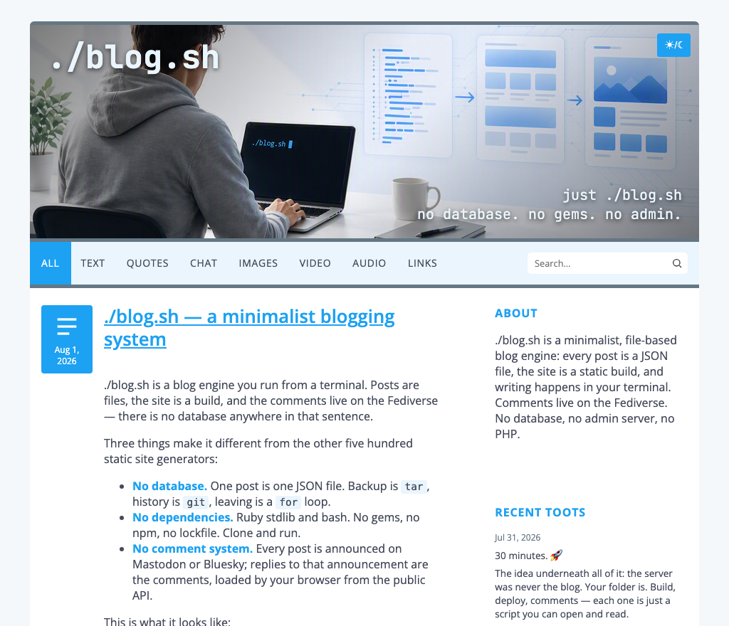 Homepage in the default blue palette